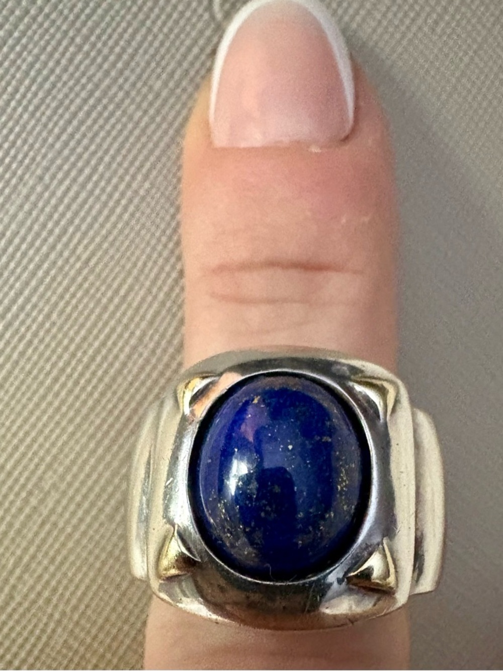 Sterling silver 925 large oval with Gold Flecks Lapis Lazuli VTG Ring Sz 7 RARE